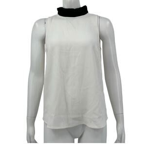 J Crew Top Womens Small Ivory Black Ruffle Neck 365 Crepe‎ Minimalist Preppy